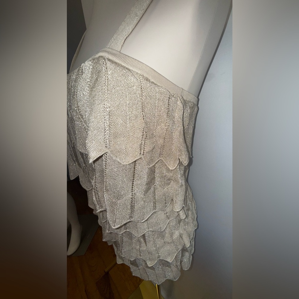 White House Black Market Cream Layered Glitter Top - Picture 3 of 8